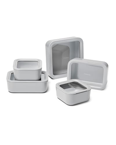 Caraway Glass Food Storage Set, 14 Pieces - Ceramic Coated Food Containers - Easy to Store, Non Toxic Lunch Box Containers with Glass Lids - Includes Storage Organizer & Dot & Dash Inserts - Gray