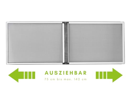Insektenschutz Schiebefenster Alu Teleskop Fliegengitter für Fenster & Türen mit Rollladen, 100% vormontiert, zum Klemmen ohne Bohren - 50 x 75-142 cm, weiß
