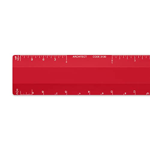 Alumicolor Architect - Righello Da 15,2 Cm Con 4 Design Smussato Per Disegno, Disegno E Ingegneria, Calibrazioni Divise Per (1/8, 1/4), (1/2, 1), (3/8, 3/4), (3, 11/2), Rosso - 3