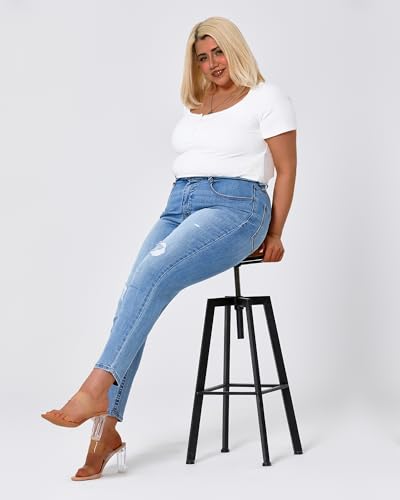 Women's Plus Size Jeans Skinny High Waisted Ripped Stretchy Jean with Pockets Tummy Control Denim Pants Trendy4