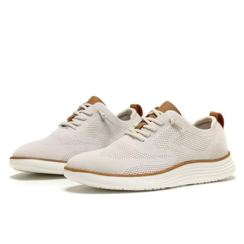 Men's Casual Sneakers Dress Shoes - Comfort Sneakers Mesh Knit Lightweight Breathable Formal Oxford Business Shoes Beige - Image 6