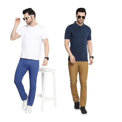 Image of DAIS Men's Stretchable Slim Fit Mid Rise Jeans, Pack of 2, (Combo of 2 Jeans)
