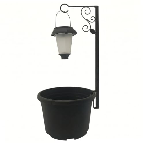 Macetero solar exterior negro con farola impermeable y control de luz para terraza