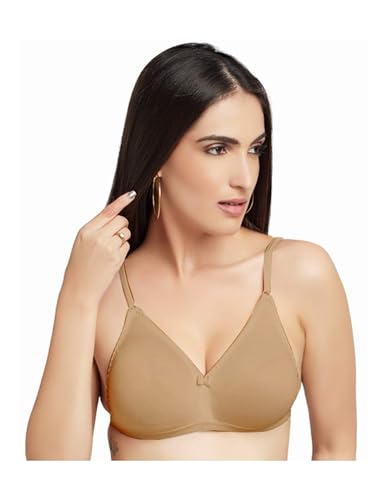 Image of DAISY DEE Women Girls Cotton Seamless Non Padded with Detachable Transparent Straps Bra in White Color - Saree Bra (in, Cup Band, B, 30, Regular, Beige)