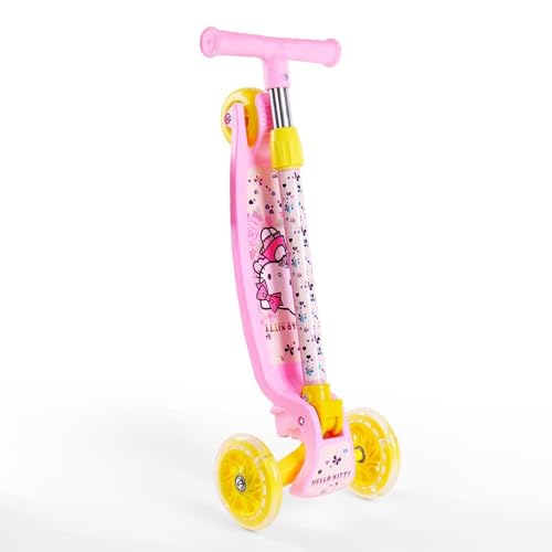 Image of StarAndDaisy X Hello Kitty Kick Scooter for Kids 3+ Years, Foldable Skate Scooter for Children Girls & Boys with 4 Level Adjustable Height, LED Wheels & Brakes - Pink