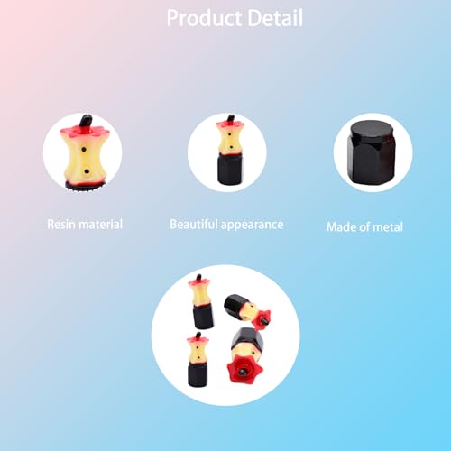 4-Pack Handmade Apple Core Valve Stem Caps for Schrader Valves, Unique Car & Bike Accessory, Fun Tire Decor, Colorful Wheel Accent, Novelty Driver Gift