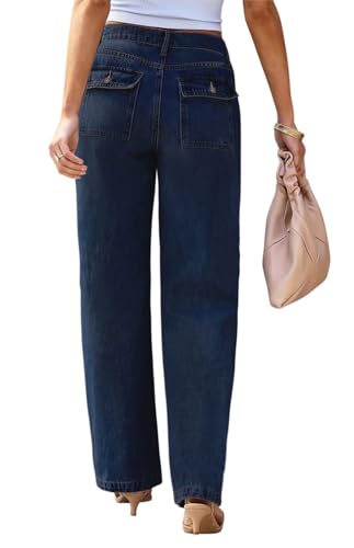 Image of Wide Leg Jeans for Women High Waist Stretch Cargo Denim Pants