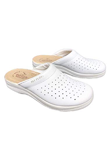  Ciabatta Ciabatte Uomo Bianco Bianche Bianca Pelle Anti-Shock Imbottito Comfort Ospedale Cuoco Made in Italy. FlyFlot Art 82028 White 43