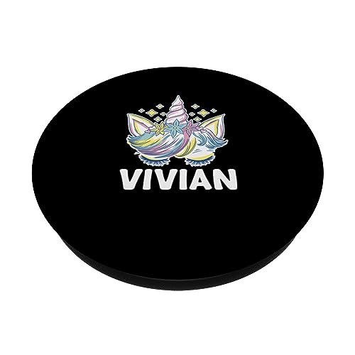 Cute Personalized Name Unicorn Crown Vivian PopSockets Swappable PopGrip, Black - Image 2
