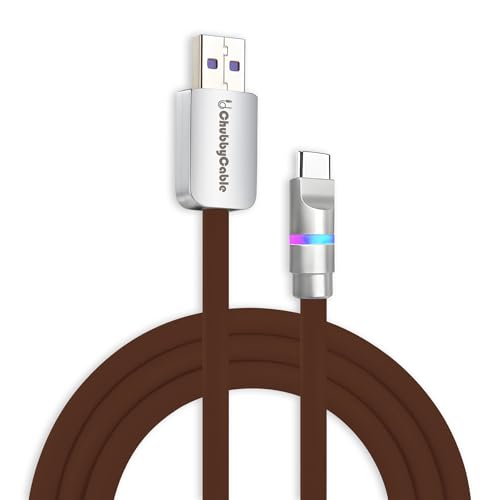 Image of chubbycable 100W USB A to C Charge Cable with LED Light, Chocolate, 3.3 FT | 45,000+ Bend Tested, 480Mbps Data Transfer, E-Marker Safety Chip, 6mm Extra Thick, Tangle-Free Design
