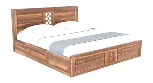 Image of Sheesham Wood King Size Bed with Box Storage | Wooden Palang Double Bed Cot Furniture | Double Bed for Bedroom, Recommended Mattress Size: 78 inchX72 inch, Natural Finish