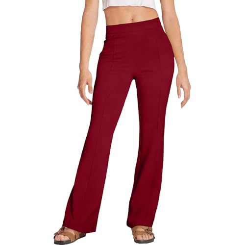 Pantalones Verano Mujer con Cordón Hawaiana Cintura Alta Pantalón Trousers Holgados Casuales Pantalon Rectos Casual Chandal Cintura Elástica con Bolsillos Jogger Viajes Pants(Vino,XXL)