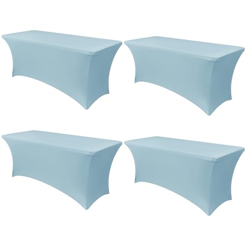 Image of Obstal 6ft Stretch Spandex Table Cover - 4 Pack Universal Rectangular Fitted Tablecloth Protector for Wedding, Banquet and Party (Dusty Blue, 72L x 30W x 30H Inches)