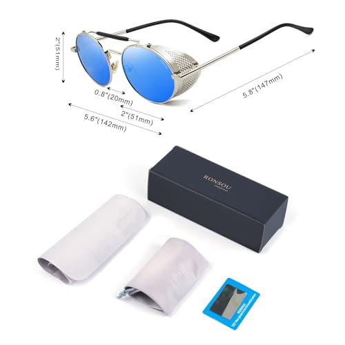 Image of RONSOU Steampunk Style Round Vintage Polarized Sunglasses Retro Eyewear UV400 Protection Matel Frame