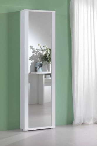 Dmora - Scarpiera Datura, Mobile multiuso da ingresso con anta a specchio , Armadio moderno portascarpe a 7 ripiani, 100% Made in Italy, 50x32hx182 cm, Bianco