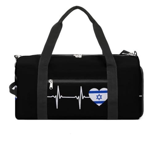 Israel Flag Heartbeat Gym Bag Travel Duffle Bags Carry On Tote Weekender Bag Suitable for Men Women