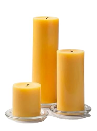 Image of Paraffin Wax Pillar Candles Perfect for Decoration of Dinner, Wedding Parties, Church, Spa, Restaurant, Smokeless Dripless Long Lasting(Set of 3, 2,3,4 inches)(Yellow)