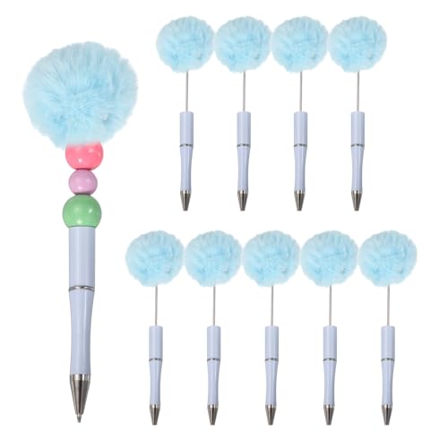 Stylo à bille pompon bleu clair stylos à pois mignon stylo plastique à perles fournitures de bureau 10pcs