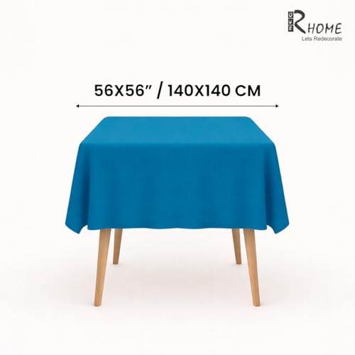 Image of R home 100% Cotton Solid Table Cover | 200 GSM Thick Fabric, Anti-Skid | Machine Washable & Reusable | Ideal for Dining Table & Centre Table, Easy Maintenance | Azule Blue | 56 x 56 Inch