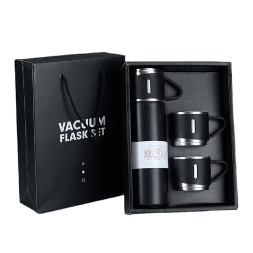 Image of Zulfikar Steel Vacuum Flask Set with 3 Stainless Steel Cups Combo - 500ml - Keeps HOT /Cold | Ideal Gift for Winter - Housewarming Random Color