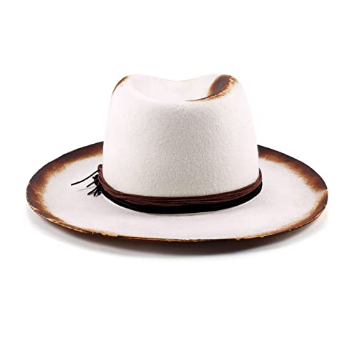 Vintage-Wide-Brim-Fedora-Hats-for-Mens-Women-100-Wool-Felt-Panama-Rancher-Hat-with-Lightning-Logo-DistressedBurned