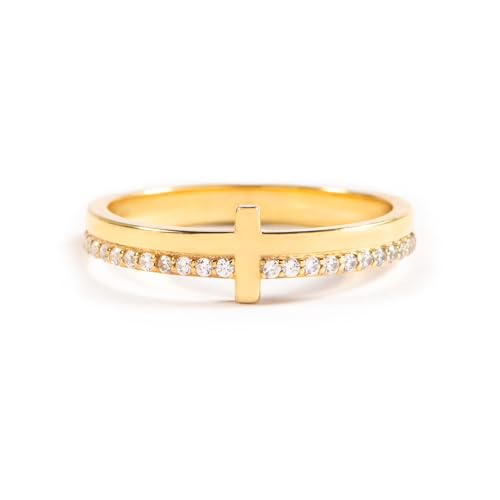 STORYJEWELLERY Cross Rings for Women, 925 Sterling Silver Purity Ring with Cubic Zirconia, Dainty Christian Jewelry, Confirmation and Baptism Gifts