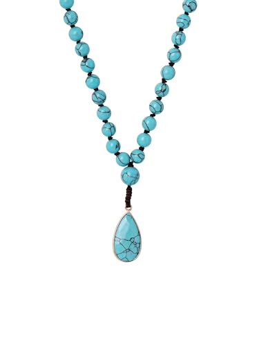 MINACHI Created Turquoise Long Necklace, Irregular Shape Beads, Bohemian Vintage Ethnic Style Jewelry for Women