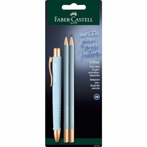 FABER-CASTELL 241122 Sky Blue Kit d'écriture avec stylo à bille Poly Urban Ball et 2 crayons Urban