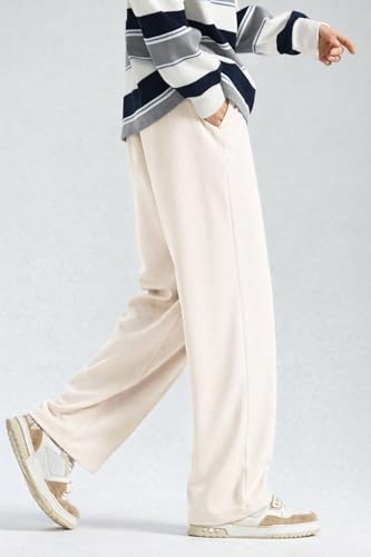 Image of Men Wide Leg Loose Fit Trousers with Elastic Waist & Drawstring - Korean Style Relaxed Straight Pants for Men, Casual Lounge Travel Wear, Comfortable Soft Fabric