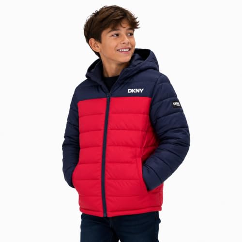 Image of DKNY Boys Winter Jacket, Midweight Puffer Coat, Weather Resistant, Hooded