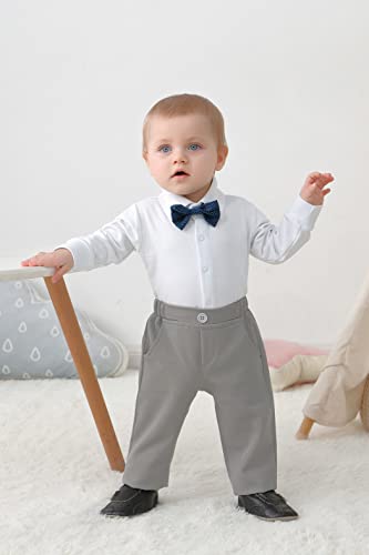 Image of DISAUR Baby Boy Clothes Toddler Boy Outfits 4PCS Gentleman Dress Romper /Vest /Pants /Bow Tie Cotton Suit Sets