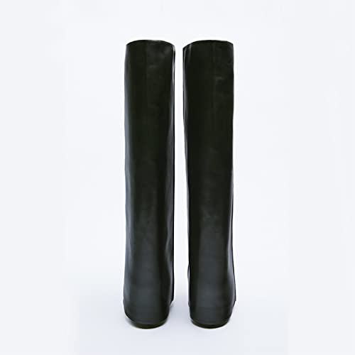 Goolita Women's Stiletto Heel Knee High Boots Pointed Toe Slip On Fold Over Boots For Women Sewing Leather Comfy Dress Boots #TOP3