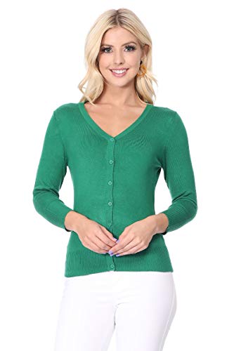 YEMAK Women's Knit Cardigan Sweater – 3/4 Sleeve V-Neck Basic Classic Casual Button Down Soft Lightweight Top (S-3XL)3