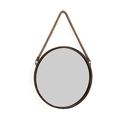 Danya B. SE021 Decorative Rustic Metal-Framed 15" Gold Patina Round Wall Mirror with Hanging Rope
