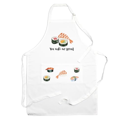 Purely Home Food Pun Novelty Apron - You Maki me Proud - Kitchen Cooking & Baking Apron with Adjustable Neck/Waist Ties - Large Front Pocket Mens Womens Unisex Gift