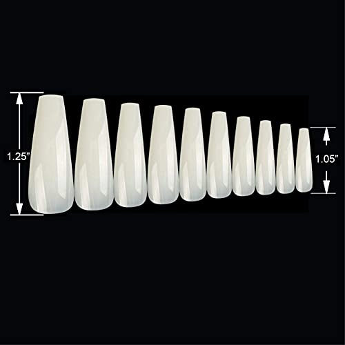 Vivace Natural Full Cover Long Coffin 500Pcs False Nail Tips With Plastic Case 10 Sizes Ballerina Acrylic Nail For Salons And Diy Self Nail Art (Natural F.c Long Coffin) #TOP3