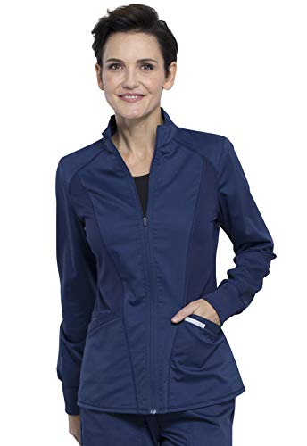 CHEROKEE Workwear WW Revolution Zip Front High-Low Jacket, WW301, L, Navy