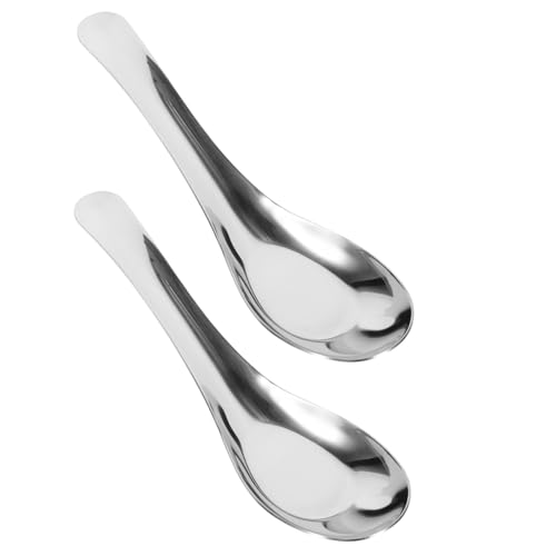 LOLIPPYY 2 Stück Teiliges Edelstahl Flacher Suppenlöffel mit Stabilem Boden Vielseitig Einsetzbar als Reislöffel Porridge und Suppenlöffel für Restaurant und Küche