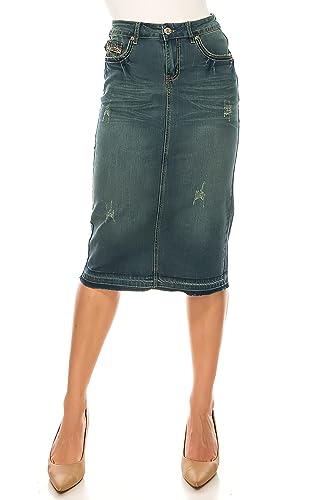 Fashion2Love Women's Juniors/Plus Size Calf - Length Stretch Denim Pencil Skirt (79097)