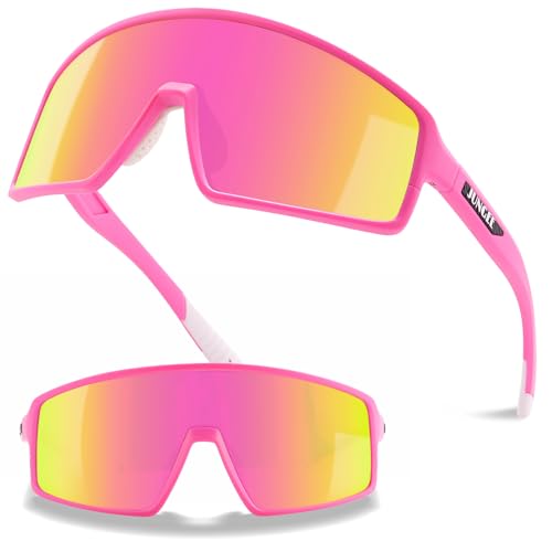IKSII Kids Sunglasses for Girls 8-14,UV400 Protection Youth Baseball Sunglasses,Running Sun Glasses for Women Men,Pink Sports Softball Biking Cycling Glasses