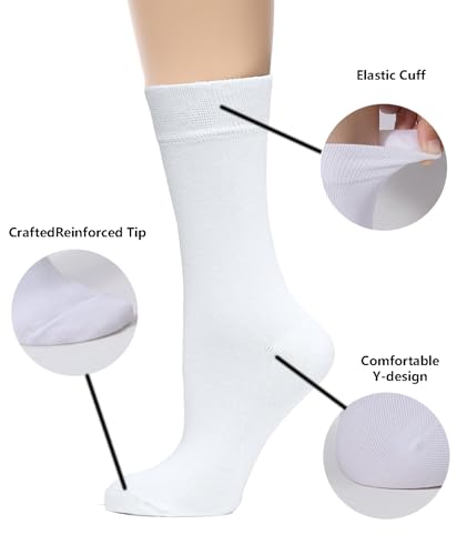 Image of Women's Cotton Calf Socks Lightweight Soft White Casual Crew Socks Cotton Women's Socks 5 Pairs,Size 9-11