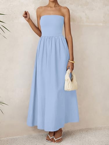 Image of PRETTYGARDEN Women 2026 Summer Elegant Strapless Maxi Dress Tube Top Dress A Line Flowy Long Wedding Party Cocktail Dresses