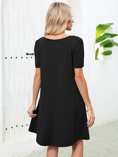 Image of Heymoments Women's Short Sleeve Crewneck Sundress Summer Casual A-Line Beach Dress with Pockets S-2XL
