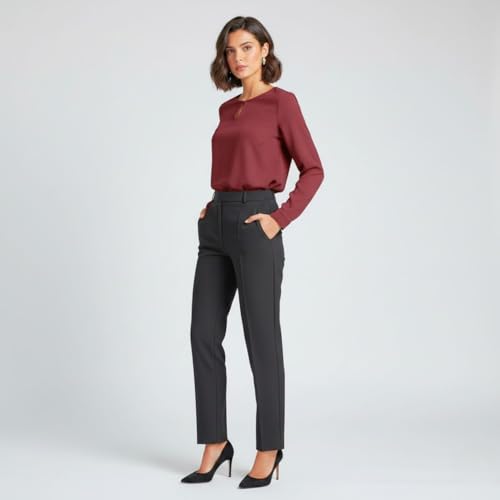 Image of BLACKSMITH Long Sleeve Key Hole Neck Formal Office Shirt for Women | Women Stylish Western Tops