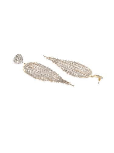 Image of Rubans Long Dangler Earrings Crystal & American Diamond Zirconia Jewellery Gift for Women & Girls