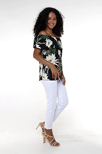 Image of Family Matching Hawaiian Clothes, Wispy Cereus Black | Lightweight 100% rayon • Family matching outfits • Tropical floral print • Beach vacations • Luaus • Cruises • Family photos