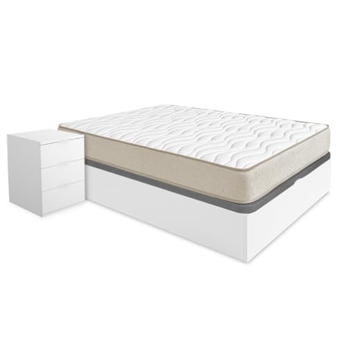 DEKIT - Pack Ahorro Dormitorio Canapé Nest con Dos mesitas y con 1 Colchón viscoelástico Nova 150 x 190 cm, Altura 20 cm