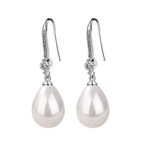 Oivzziy Orecchini da Donna in Argento 925 con Perle Bianche a Goccia d'Acqua e Zirconia Cubica di Cristallo Austriaci