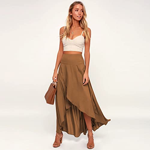 Wuitrie Long Skirts for Women Trendy High Waist Maxi Skirts Flowy Ruffle High Split Skirts Summer Skirt 20252