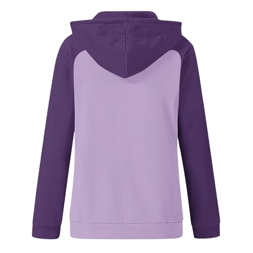 Heevina Zip Up Hoodie Women Color Block Drawstring Pockets Hoodies Sweatshirts Hooded Jackets Zipper Coat Fall Winter2